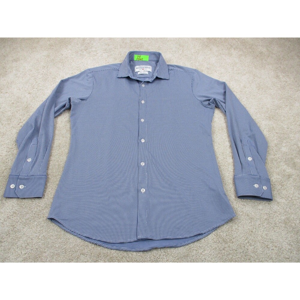 Mizzen Main Shirt Men Medium Trim Fit Spinnaker Blue White Performance Button Up